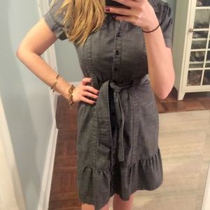Jessica Simpson Denim Button Up Ruffle Hem Dress w/Tie Waist Belt Gray Small